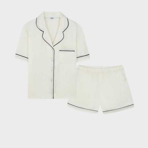 Bộ Đồ Nữ Lamode Pijama ngắn tay lụa satin mềm mát LST051MAH0