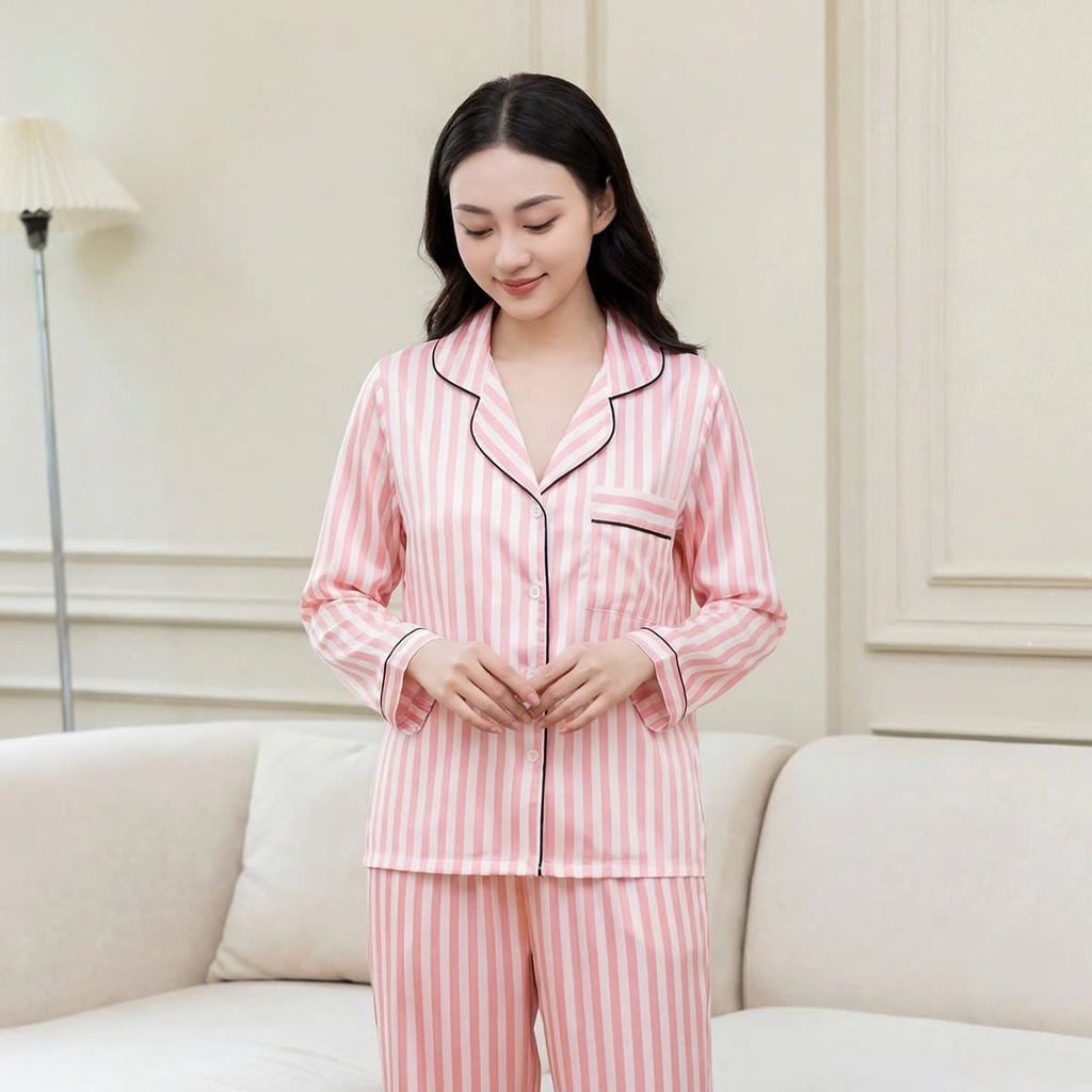 Bộ đồ Pijama dài tay nữ Lamode họa tiết kẻ LLH002EDP01