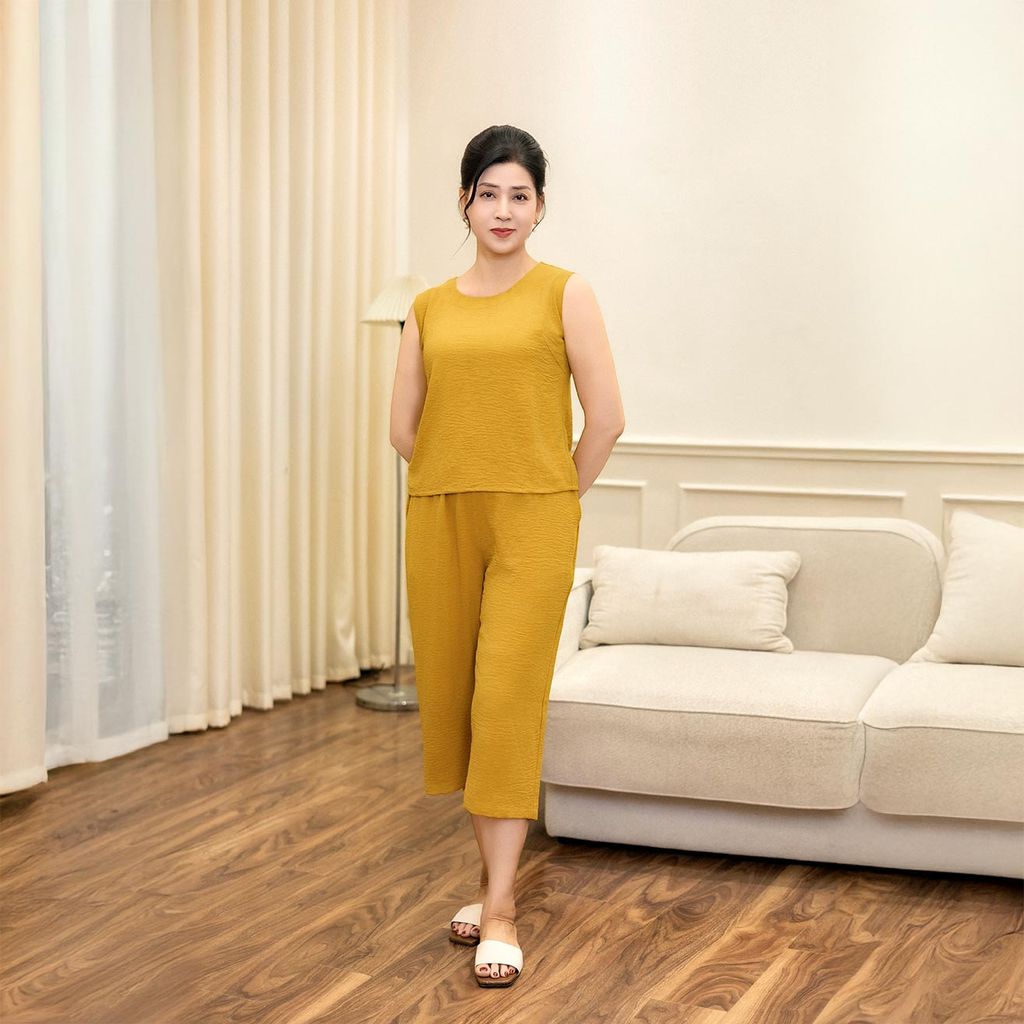 Bộ Đồ Mùa Hè Nữ Áo Sát Nách Quần Lửng Đũi Nhăn Lamode LST030AS0