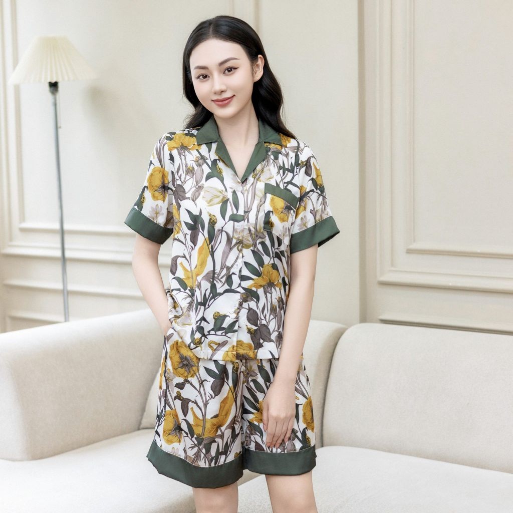 Bộ Đồ Mùa Hè Nữ Áo Tay Cộc Quần Đùi Lụa Latin Lamode LST035AS0