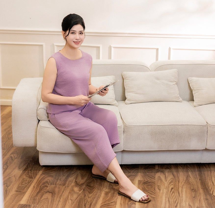 Bộ Đồ Mùa Hè Nữ Áo Sát Nách Quần Lửng Đũi Nhăn Lamode LST030AS0