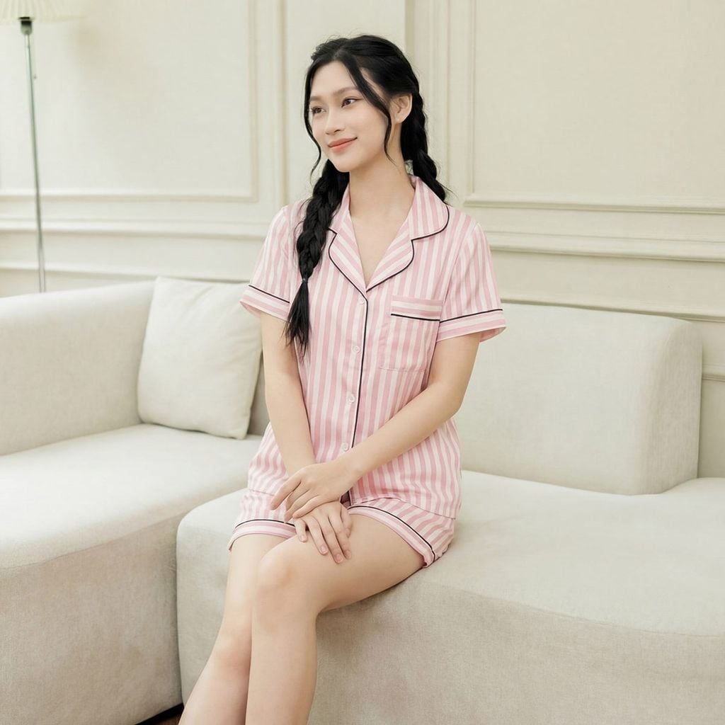 Bộ đồ Pijama nữ lụa latin tay ngắn quần đùi Lamode LST001EDP01