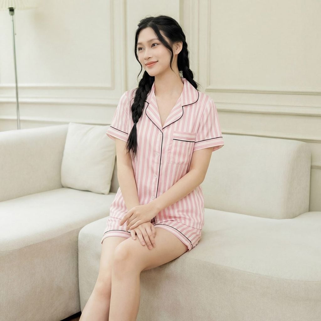 Bộ đồ Pijama nữ lụa latin tay ngắn quần đùi Lamode LST001EDP01