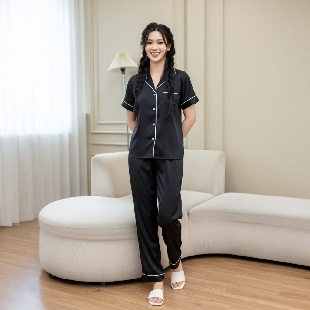 Bộ Đồ Mùa Hè Nữ Áo Tay Cộc Quần Dài Lụa Latin Lamode LST032AS0