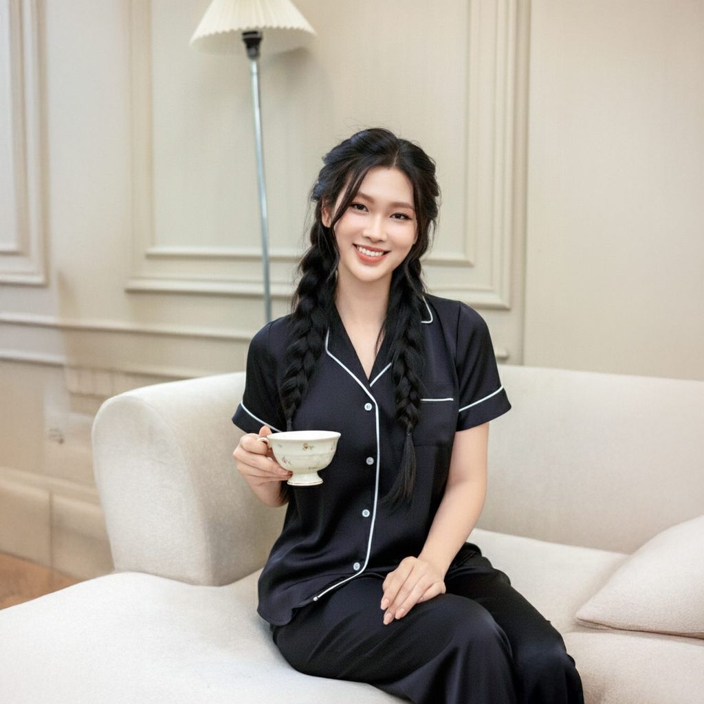 Bộ Đồ Mùa Hè Nữ Áo Tay Cộc Quần Dài Lụa Latin Lamode LST032AS0