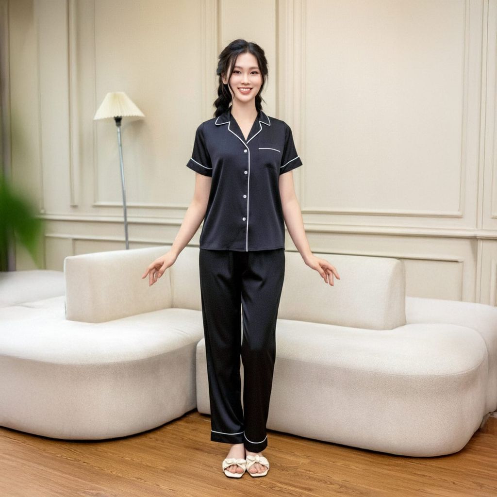 Bộ Đồ Mùa Hè Nữ Áo Tay Cộc Quần Dài Lụa Latin Lamode LST032AS0