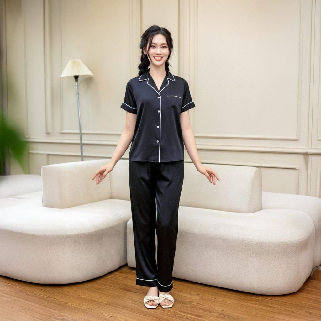 Bộ Đồ Mùa Hè Nữ Áo Tay Cộc Quần Dài Lụa Latin Lamode LST032AS0