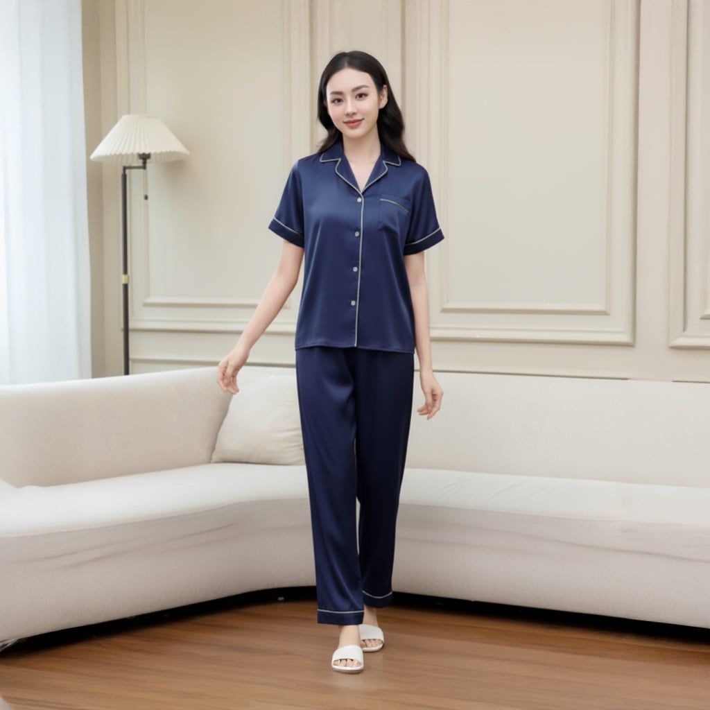 Bộ Đồ Mùa Hè Nữ Áo Tay Cộc Quần Dài Lụa Latin Lamode LST032AS0