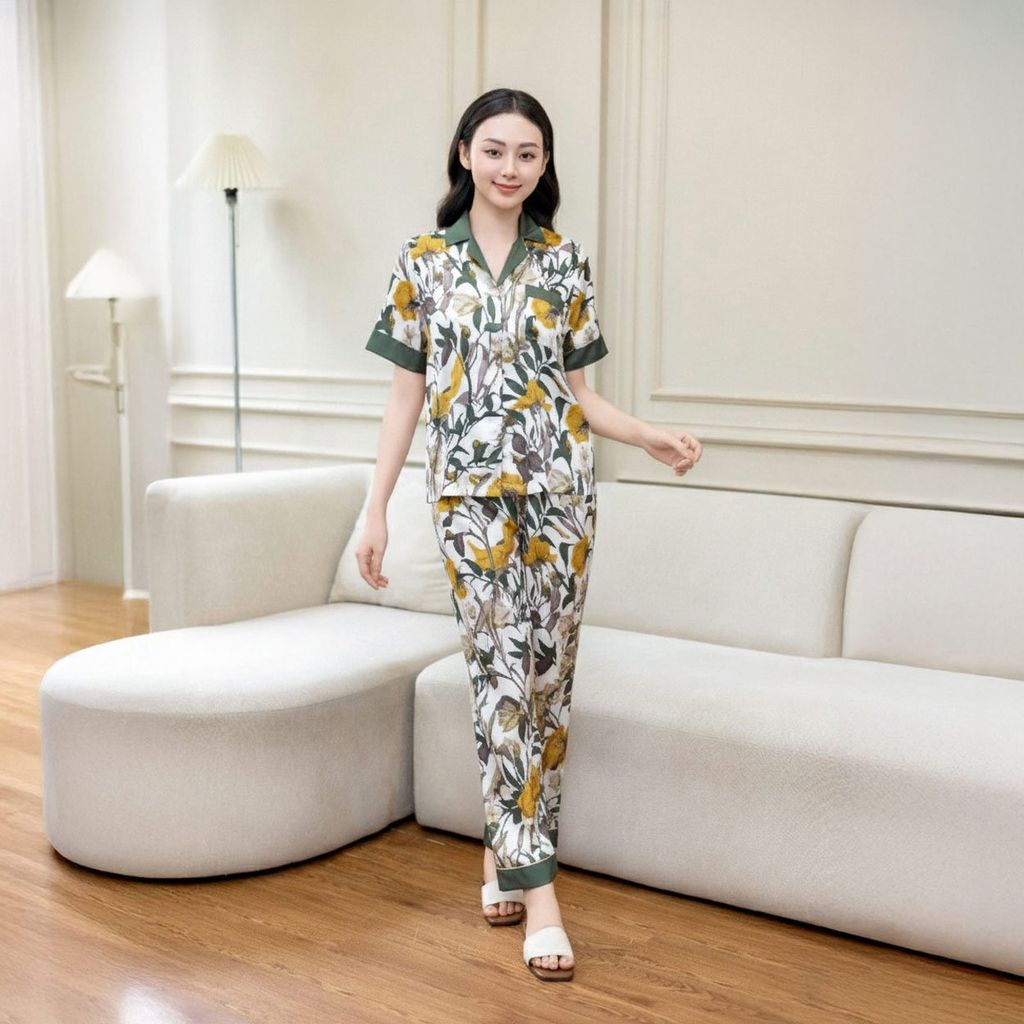Bộ Đồ Mùa Hè Nữ Áo Tay Cộc Quần Dài Lụa Latin Lamode LST033AS0