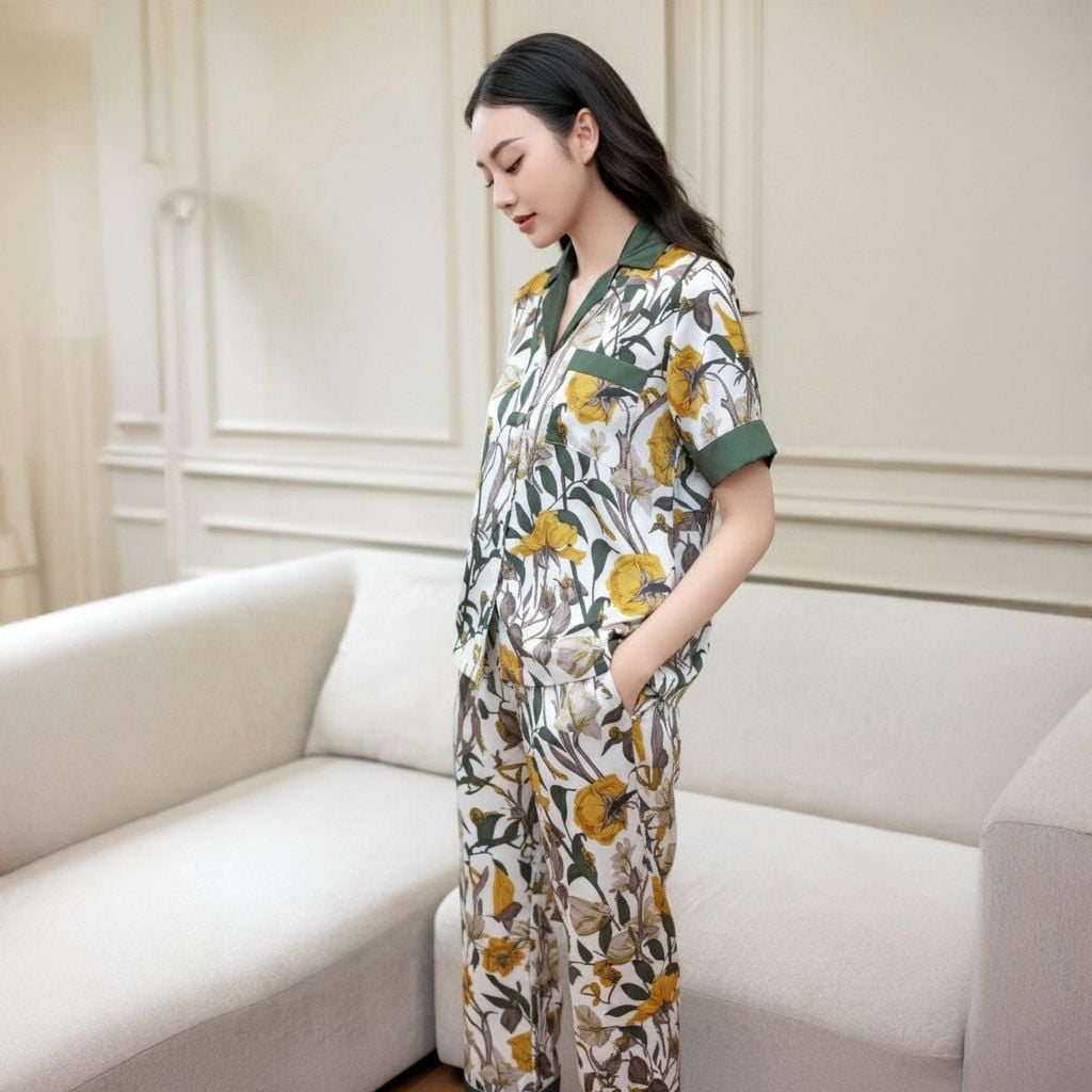 Bộ Đồ Mùa Hè Nữ Áo Tay Cộc Quần Dài Lụa Latin Lamode LST033AS0