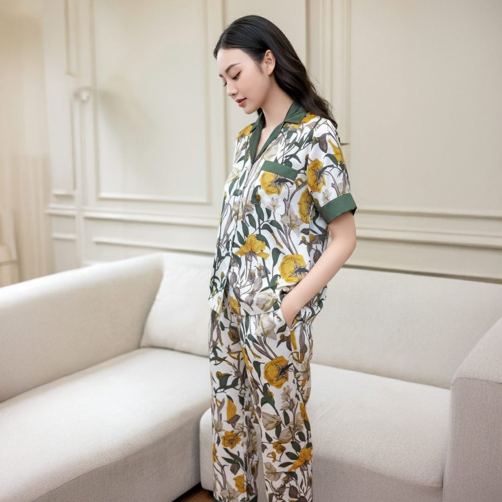 Bộ Đồ Mùa Hè Nữ Áo Tay Cộc Quần Dài Lụa Latin Lamode LST033AS0