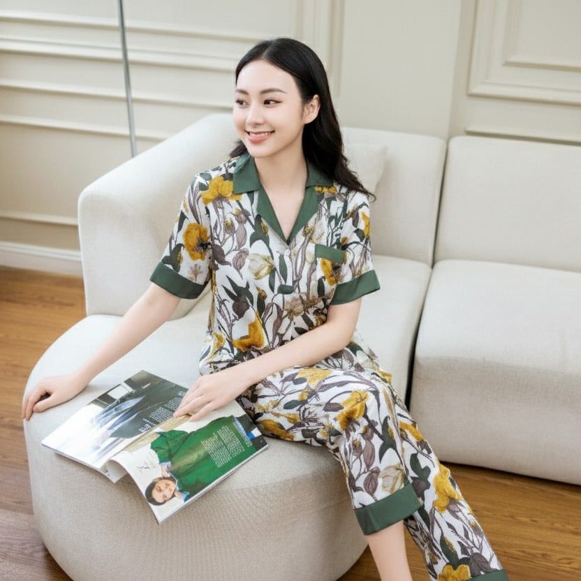 Bộ Đồ Mùa Hè Nữ Áo Tay Cộc Quần Dài Lụa Latin Lamode LST033AS0