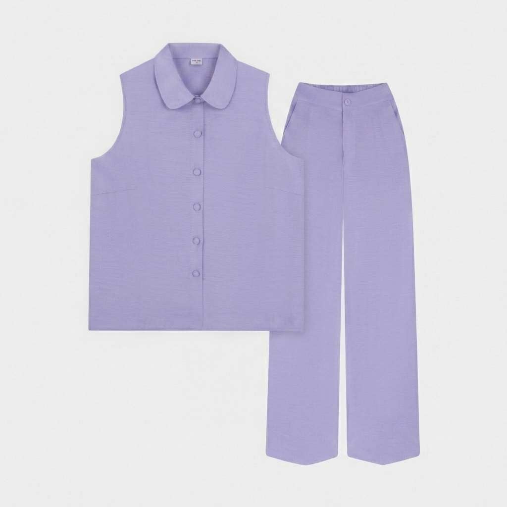Bộ đồ nữ áo sát nách cổ sen quần suông dài đũi tơ Lamode LST038AS0