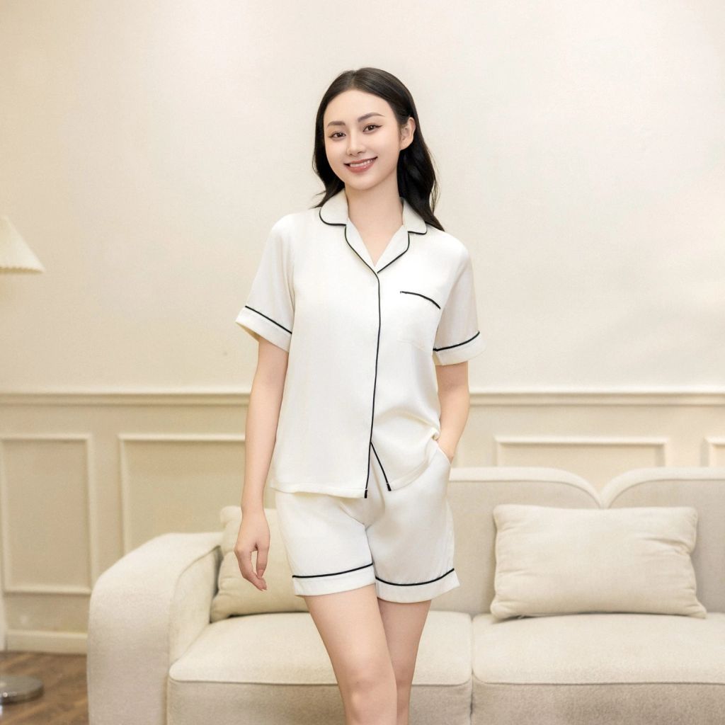 Bộ Đồ Mùa Hè Nữ Áo Tay Cộc Quần Đùi Lụa Latin Lamode LST036AS0