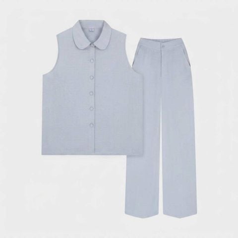 Bộ đồ nữ áo sát nách cổ sen quần suông dài đũi tơ Lamode LST038AS0