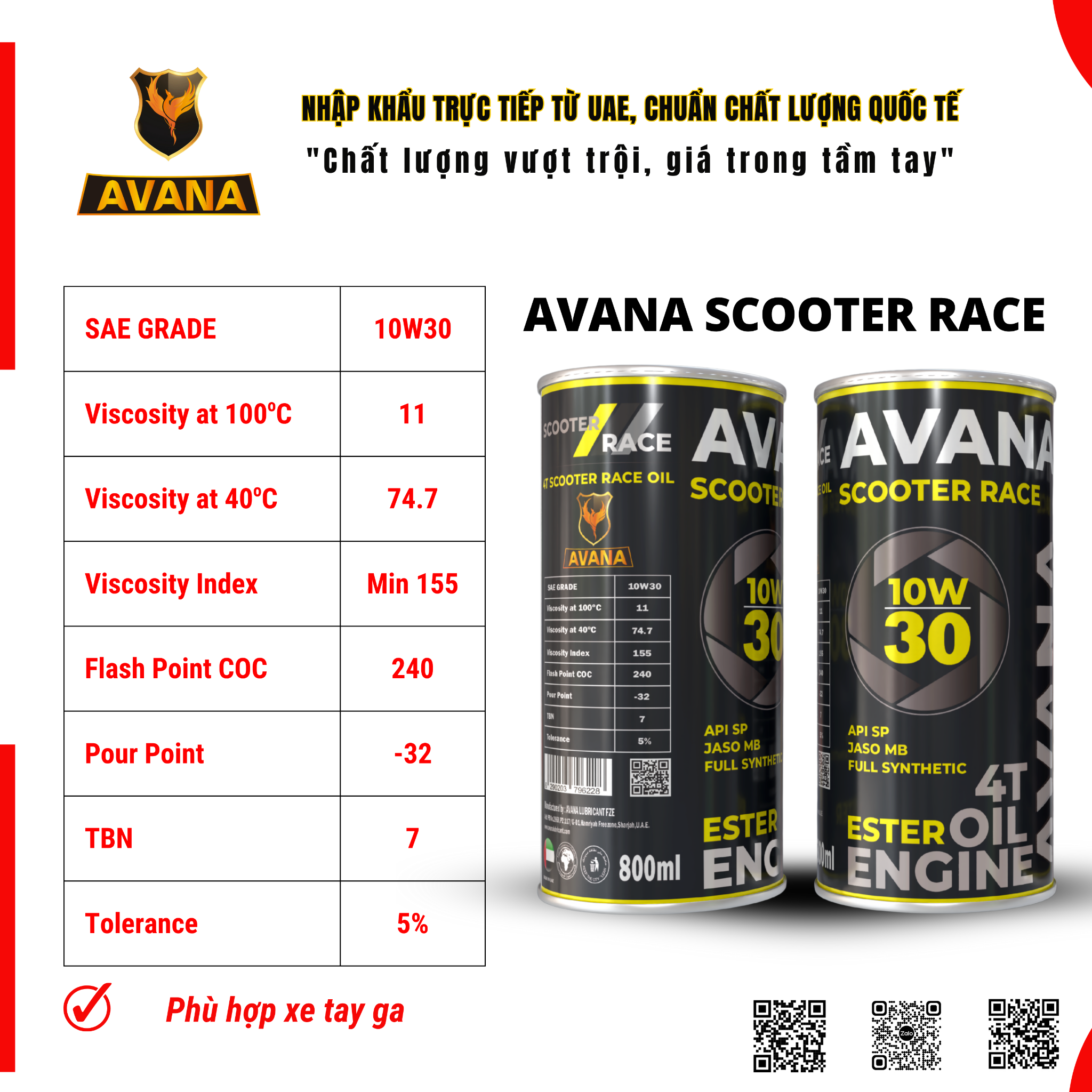  NHỚT AVANA SCOOTER RACE 10W30 800ML 