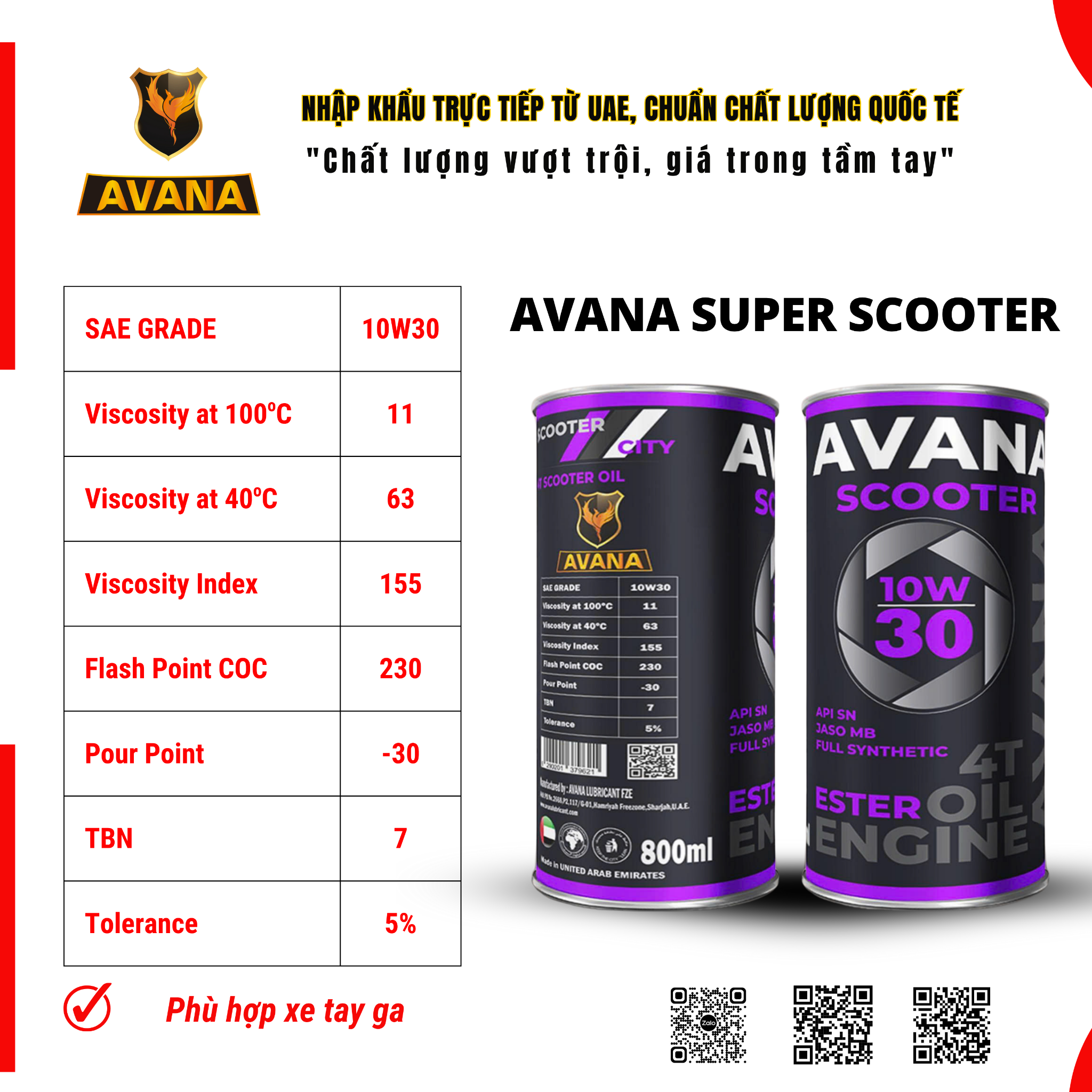  NHỚT AVANA SUPER SCOOTER 10W30 800ML 