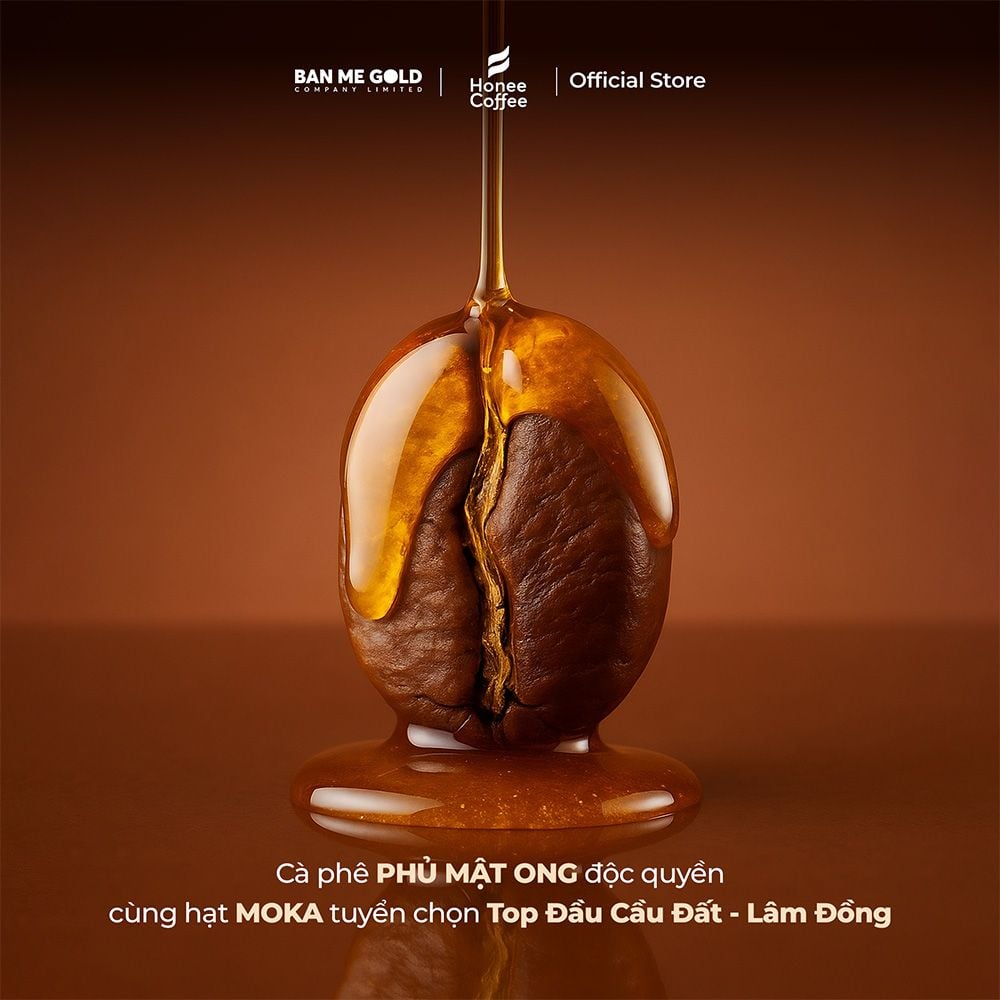 Cà Phê Hạt Rang Honey Moka Nguyên Chất - 250g - Cafe Moka Phủ Mật Ong Chính Hãng Ban Me Gold - Honee Coffee