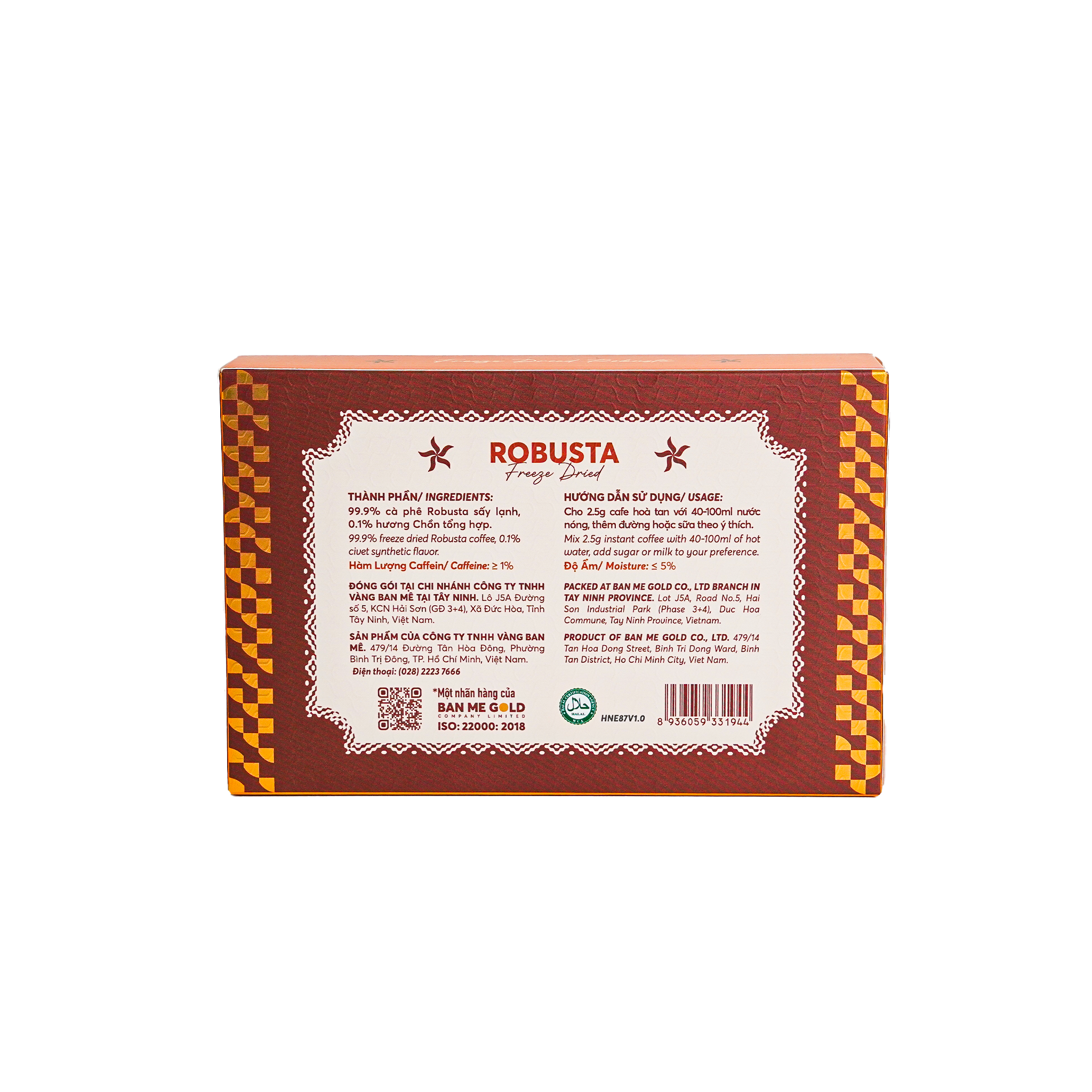 CÀ PHÊ HÒA TAN ĐEN HƯƠNG CHỒN ROBUSTA AMERICANO (50g) [25 GÓI × 2.5G]