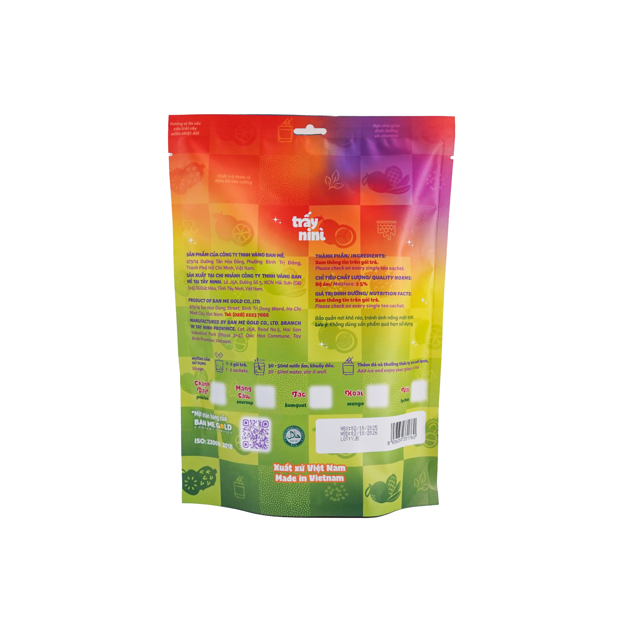 TRÀ TRÁI CÂY NHIỆT ĐỚI MIX 5 VỊ (200G) [20 GÓI VUÔNG × 10G]