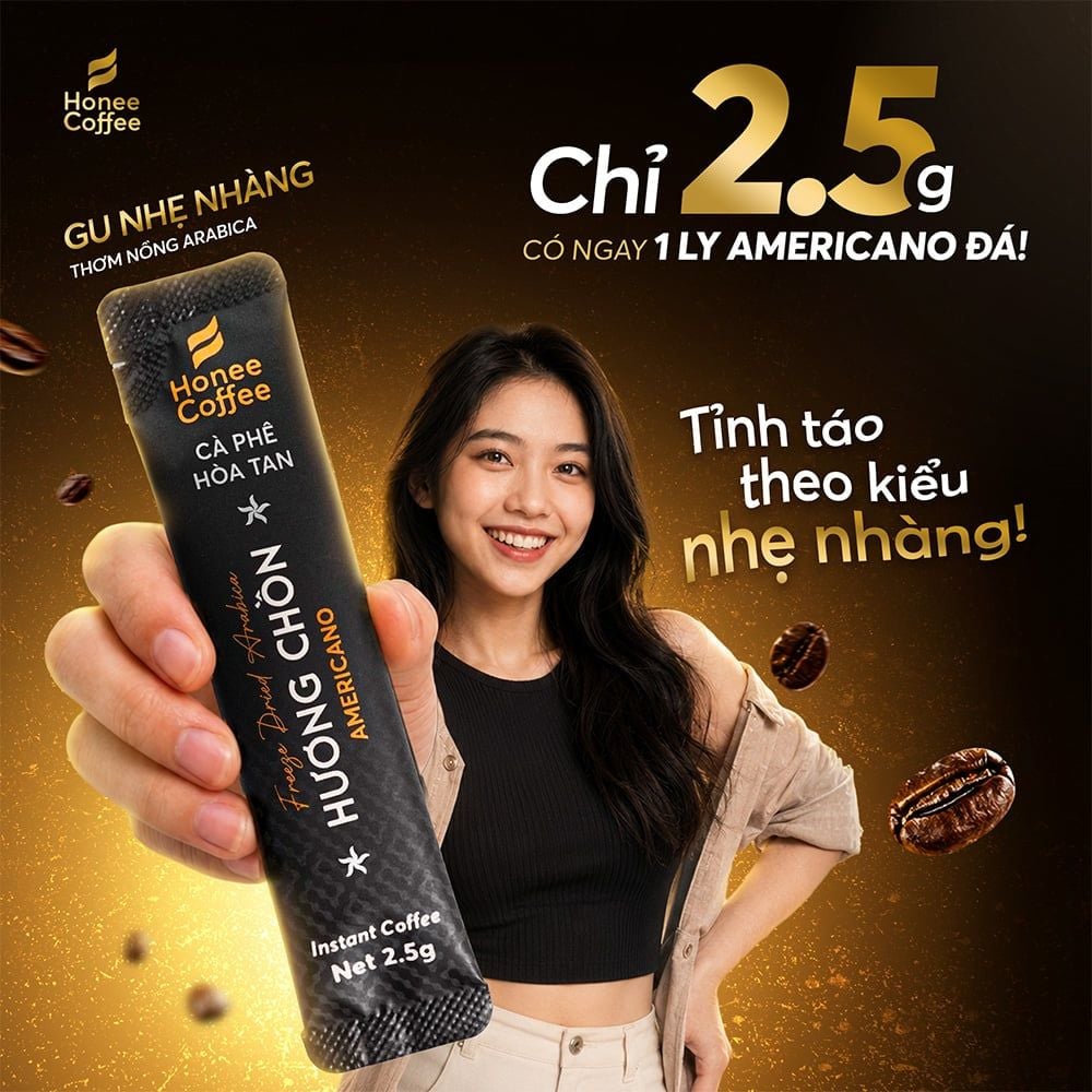 Cà Phê Hòa Tan Sấy Lạnh Arabica Gói - Gu nhẹ nhàng - Hộp 50g (20 gói) Tiện lợi mang đi du lịch - Ban Me Gold