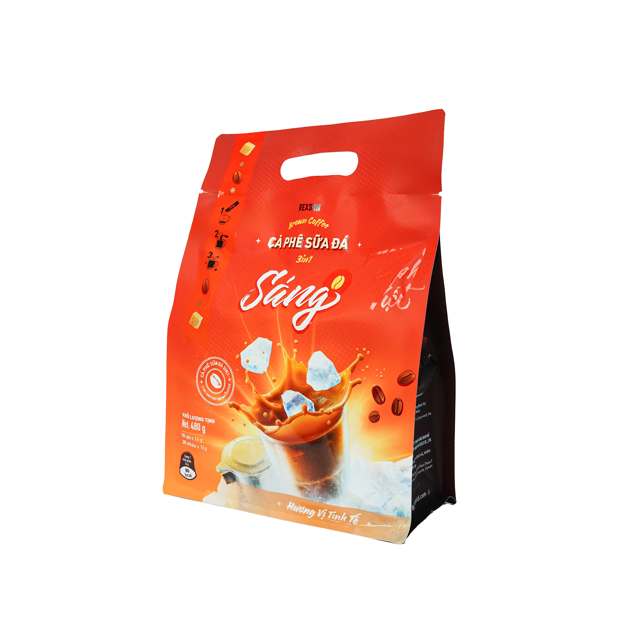 Cà Phê Sữa Đá 3in1 Tiện Lợi - Sáng - Túi 480g (30 gói) - Cafe Hòa Tan Sữa Đá Ban Me Gold - Rexsun