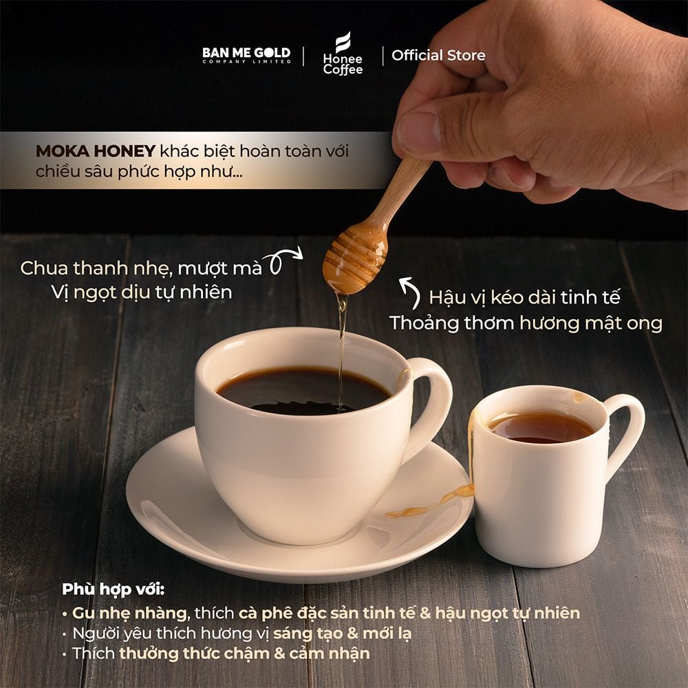 Cà Phê Hạt Rang Honey Moka Nguyên Chất - 250g - Cafe Moka Phủ Mật Ong Chính Hãng Ban Me Gold - Honee Coffee