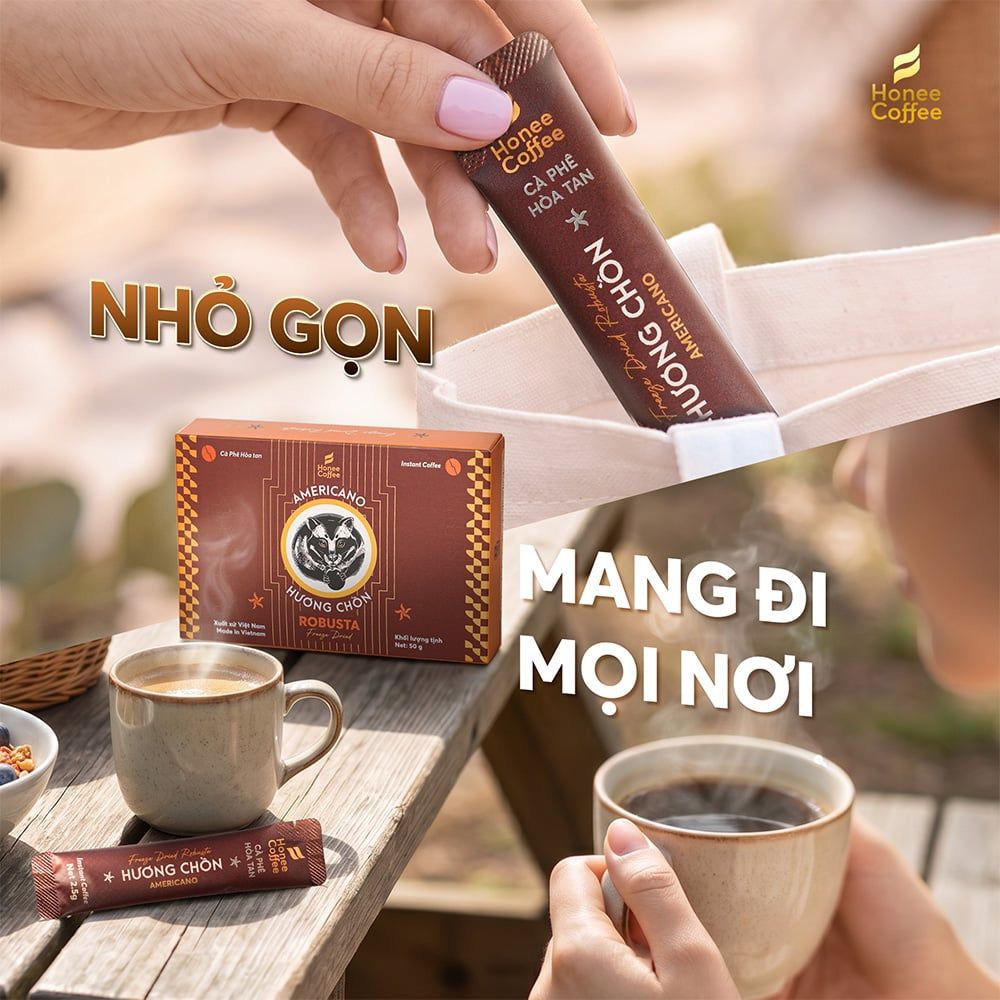 Cà Phê Hòa Tan Sấy Lạnh Robusta Gói - Gu đậm đà - Hộp 50g (20 gói) - Chính Hãng Ban Me Gold