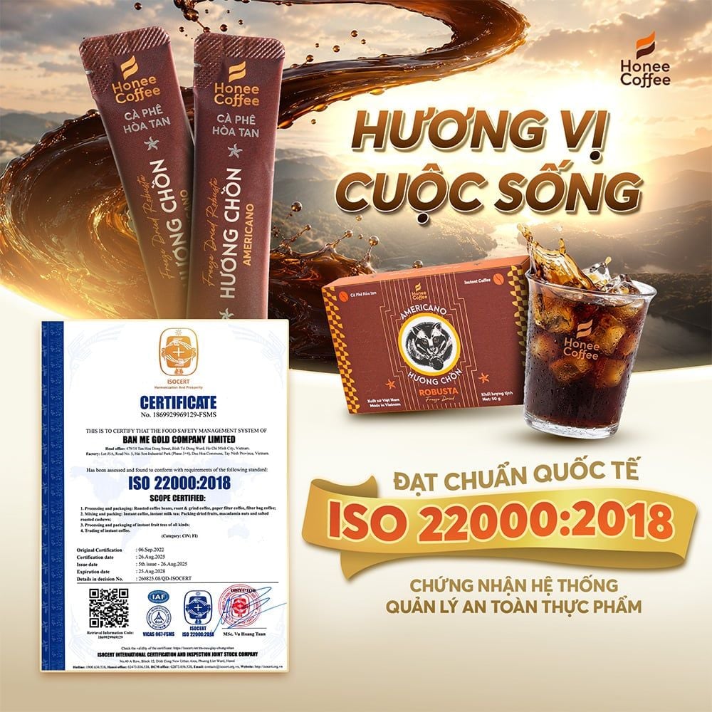 Cà Phê Hòa Tan Sấy Lạnh Robusta Gói - Gu đậm đà - Hộp 50g (20 gói) - Chính Hãng Ban Me Gold