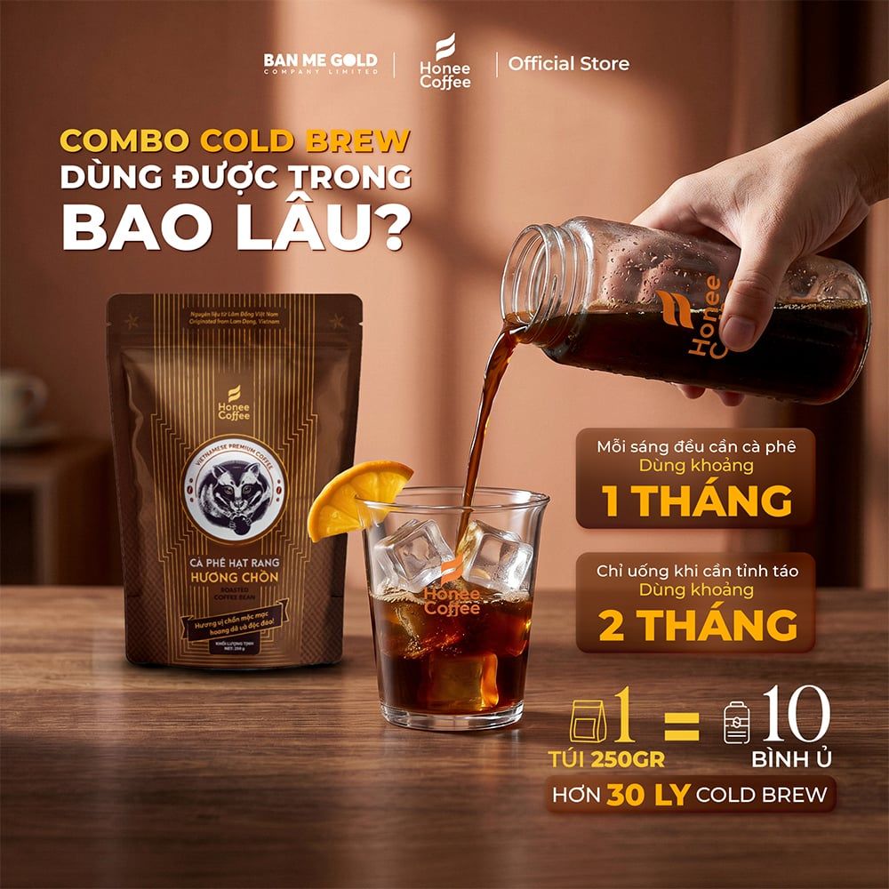 [KÈM BÌNH Ủ] Cà Phê Ủ Lạnh Cold Brew Bằng Hạt Cà Phê Hương Chồn SIÊU ÊM, MƯỢT, KHÔNG ĐẮNG GẮT - Cafe Ủ Lạnh Cold Brew
