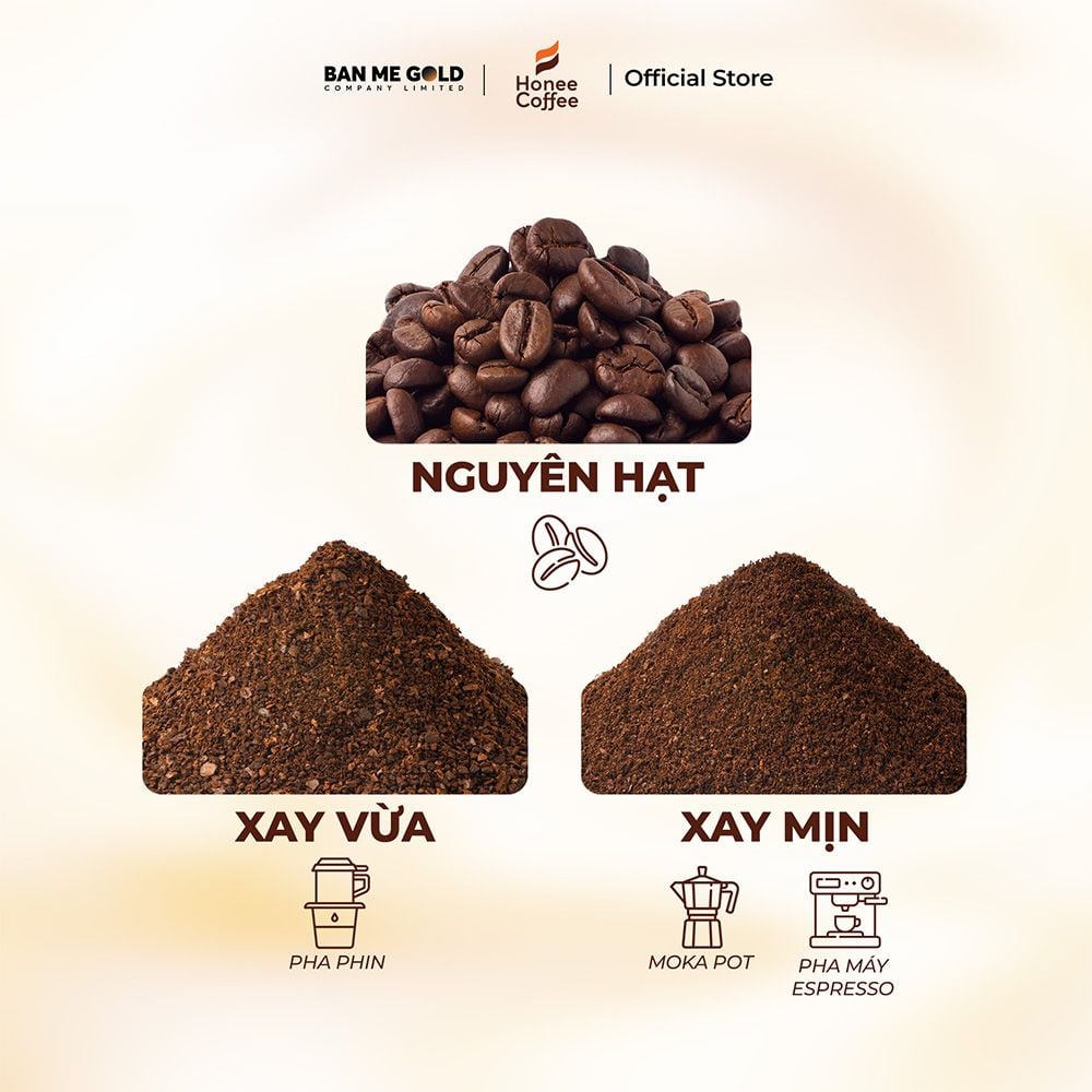 Cà Phê Hạt Rang Honey Moka Nguyên Chất - 250g - Cafe Moka Phủ Mật Ong Chính Hãng Ban Me Gold - Honee Coffee