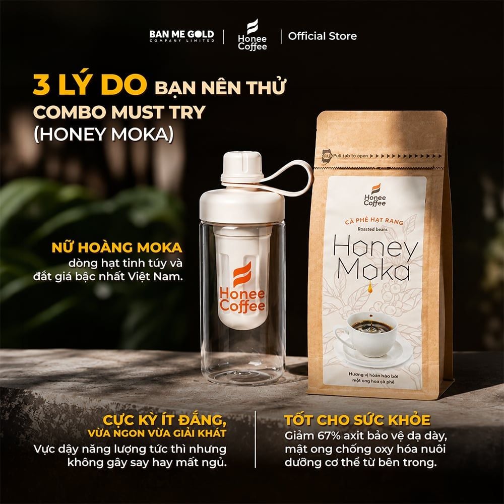[KÈM BÌNH Ủ] Cà Phê Ủ Lạnh Cold Brew Bằng Hạt Cà Phê Moka PHỦ MẬT ONG HẬU NGỌT SÂU - Honey Moka Cafe Ủ Lạnh Cold Brew