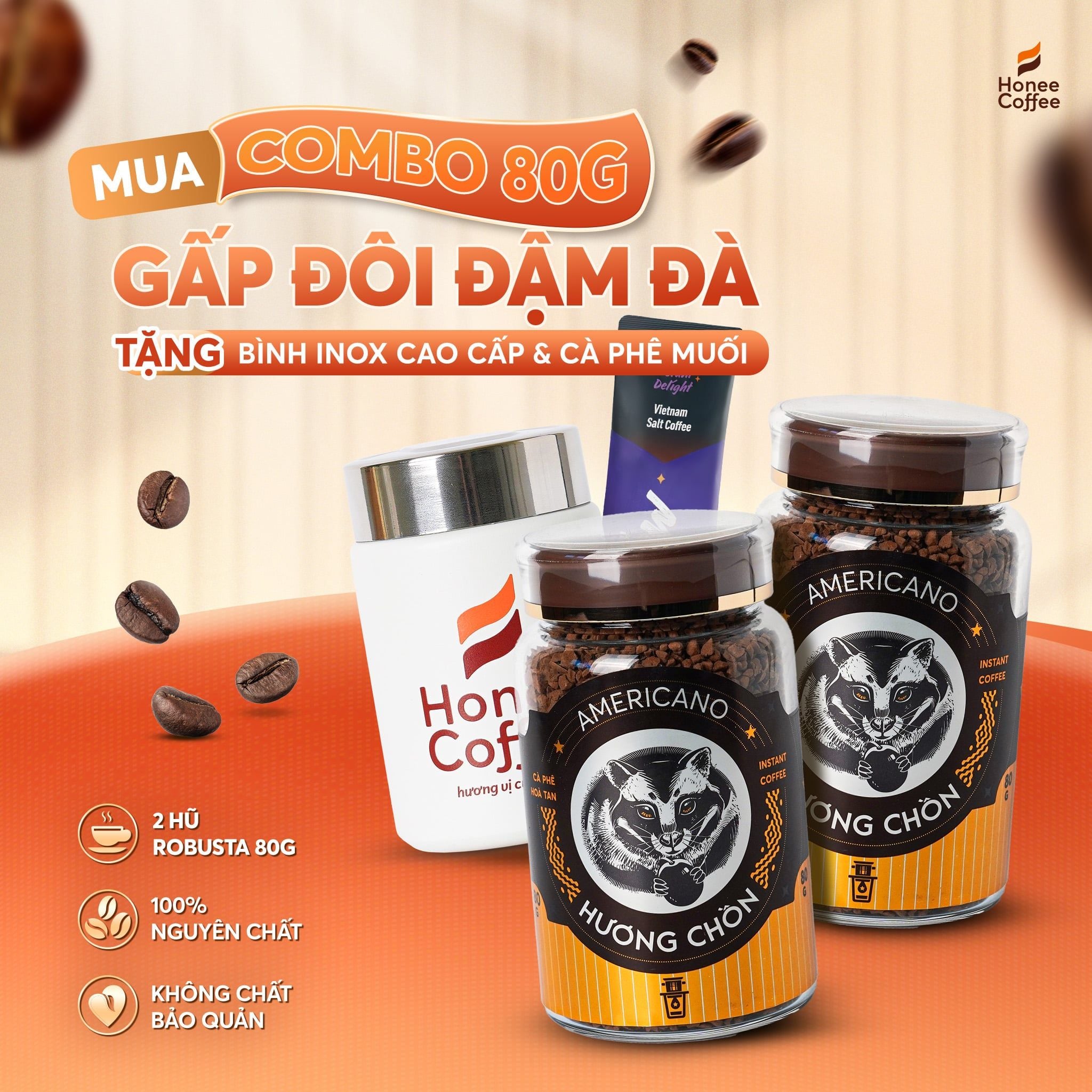 [COMBO 80G] 2 Hũ Cà Phê Sấy Lạnh Robusta (80g x 2)
