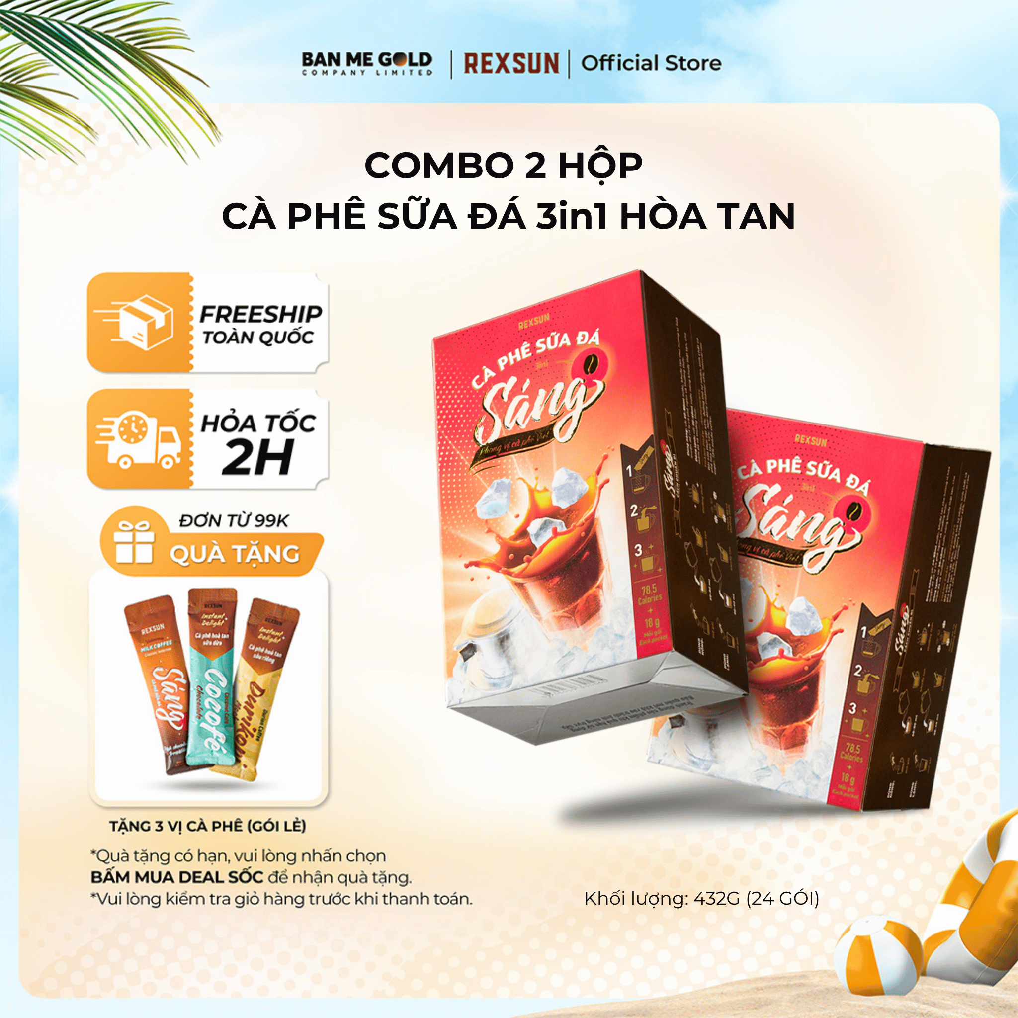 [COMBO TIẾT KIỆM] 2 Hộp Cà Phê Sữa Đá Truyền Thống 3in1 Tiện Lợi - Cafe Sữa Đá Hòa Tan Chính Hãng Ban Me Gold - Rexsun