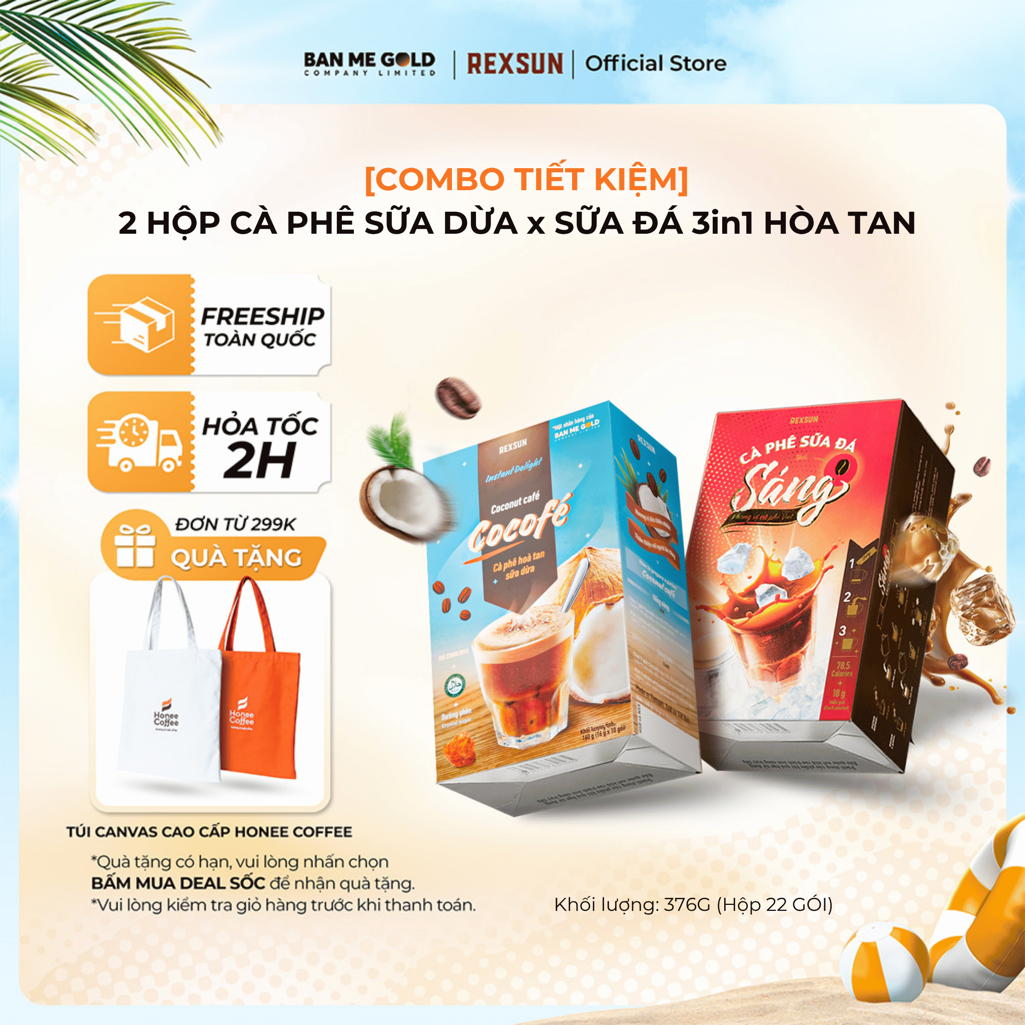 [COMBO TRẢI NGHIỆM] 2 Hộp Cà Phê Hòa Tan Sữa Dừa Cocofé / Cafe Sữa Đá Truyền Thống Tiện Lợi - 60 Gói - Chính Hãng Ban Me Gold