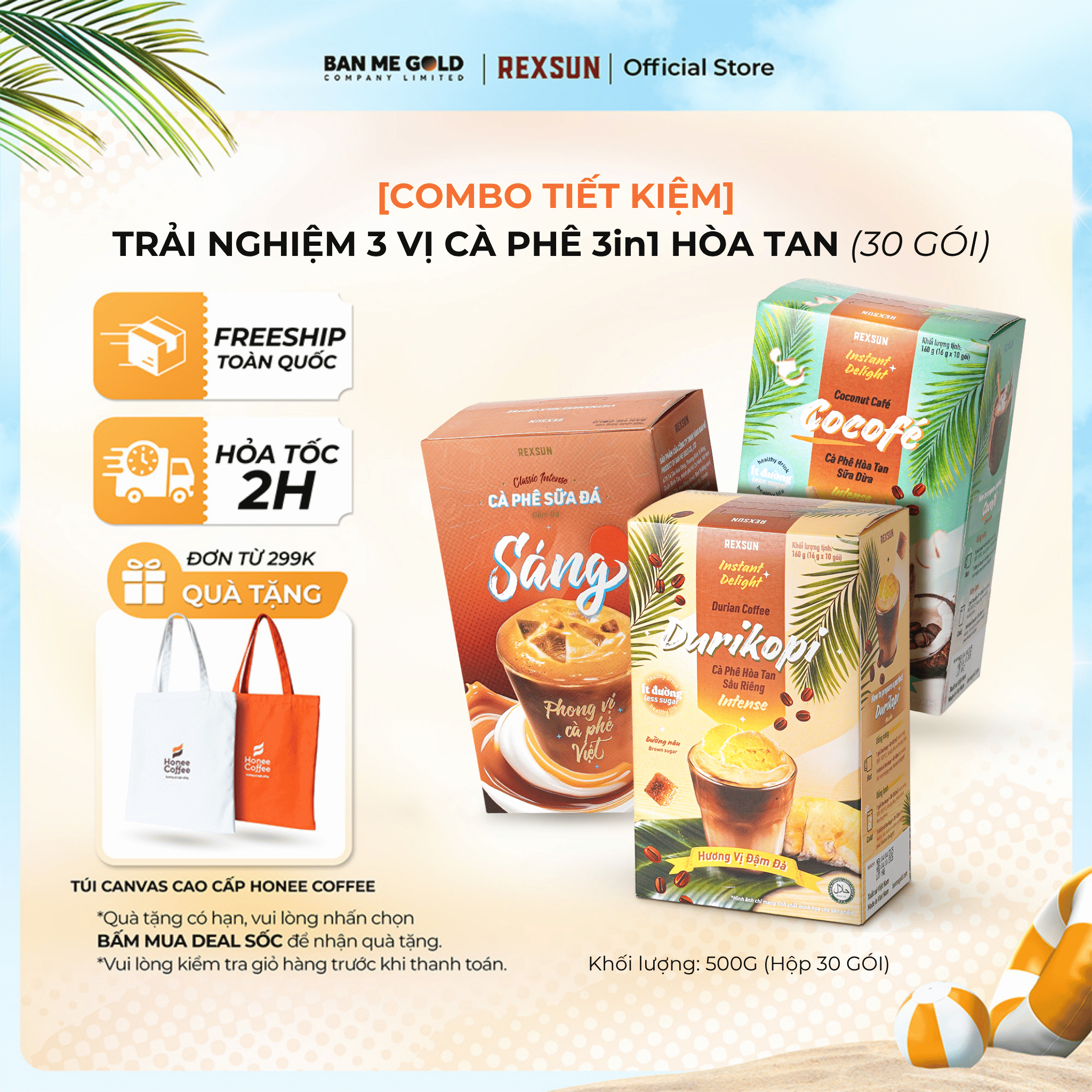 [TẶNG XOÀI SẤY] 3 Hộp Cà Phê Hòa Tan Sữa Dừa CHOCOLATE/Sầu Riêng MOCHA /Sữa Đá ĐẬM ĐÀ - Cafe Gói Hòa Tan 3in1 - Rexsun