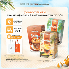 [TẶNG XOÀI SẤY] 3 Hộp Cà Phê Hòa Tan Sữa Dừa CHOCOLATE/Sầu Riêng MOCHA /Sữa Đá ĐẬM ĐÀ - Cafe Gói Hòa Tan 3in1 - Rexsun