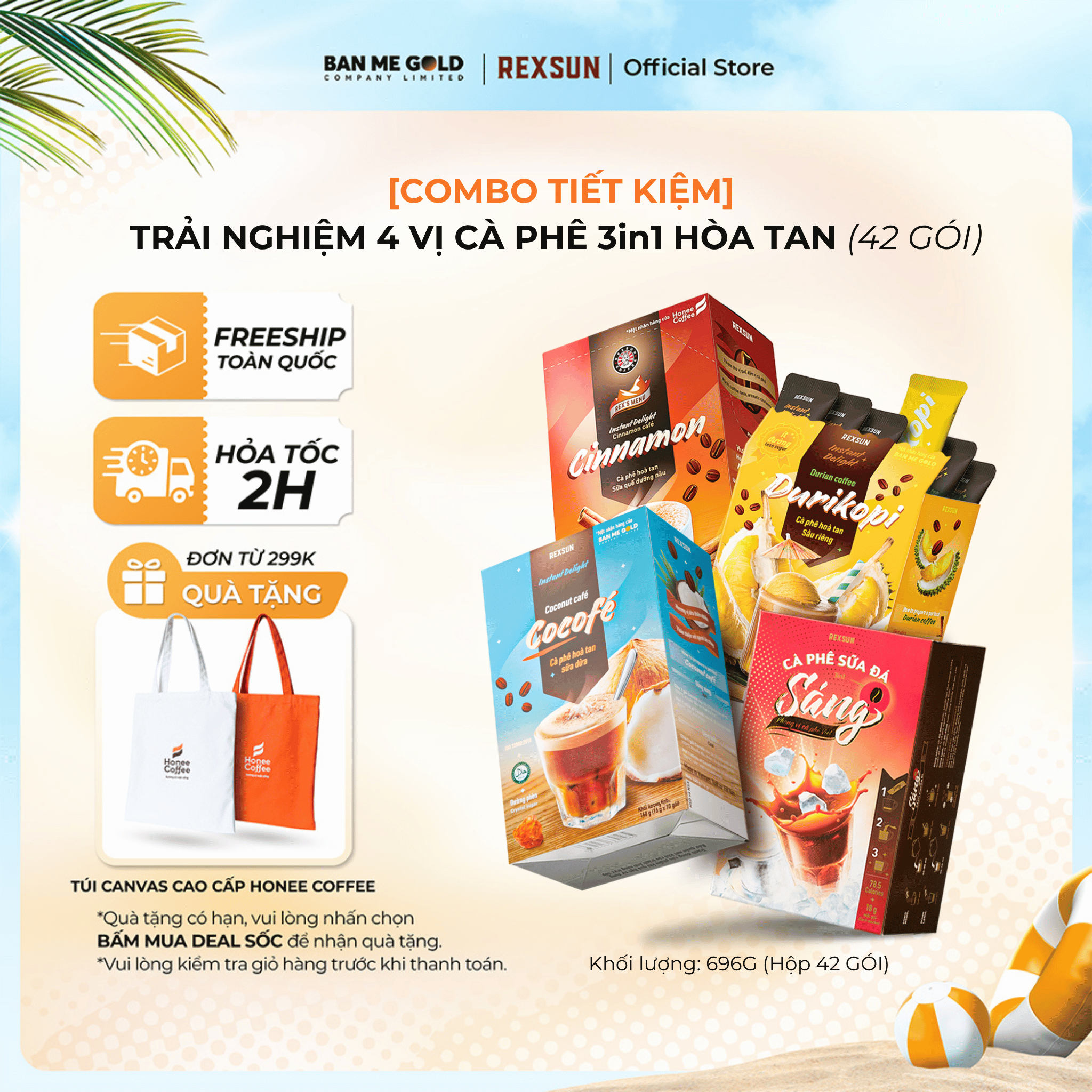 [COMBO TRẢI NGHIỆM] 4 Hộp Cà Phê Hòa Tan Truyền Thống / Cocofé / Quế / Sầu Riêng - Cafe Gói Hòa Tan 3in1 Tiện Lợi Rexsun