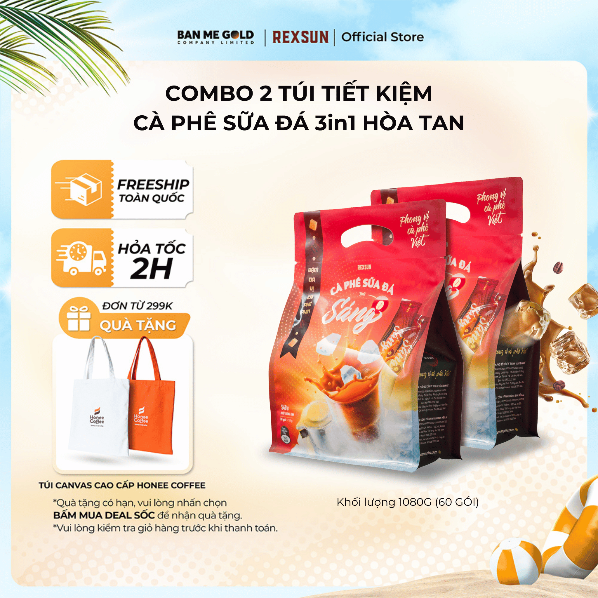 [COMBO TIẾT KIỆM] 2 Túi Cà Phê Sữa Đá Hòa Tan Truyền Thống - Cafe Sữa Đá Hòa Tan Túi Tiện Lợi Ban Me Gold - Rexsun