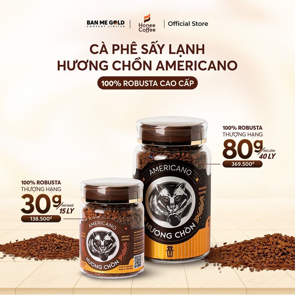 Cà Phê Hòa Tan Sấy Lạnh Hương Chồn Americano 100% Robusta - Hũ (30g/80g) | BMG