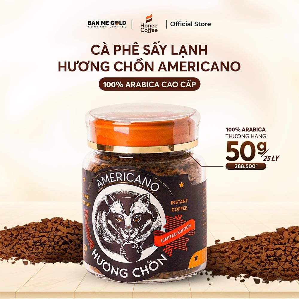 Cà Phê Hòa Tan Sấy Lạnh Hương Chồn Americano 100% Arabica - Hũ (50g) | BMG
