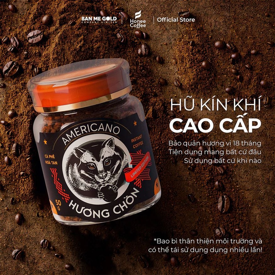 Cà Phê Hòa Tan Sấy Lạnh Hương Chồn Americano 100% Arabica - Hũ (50g) | BMG