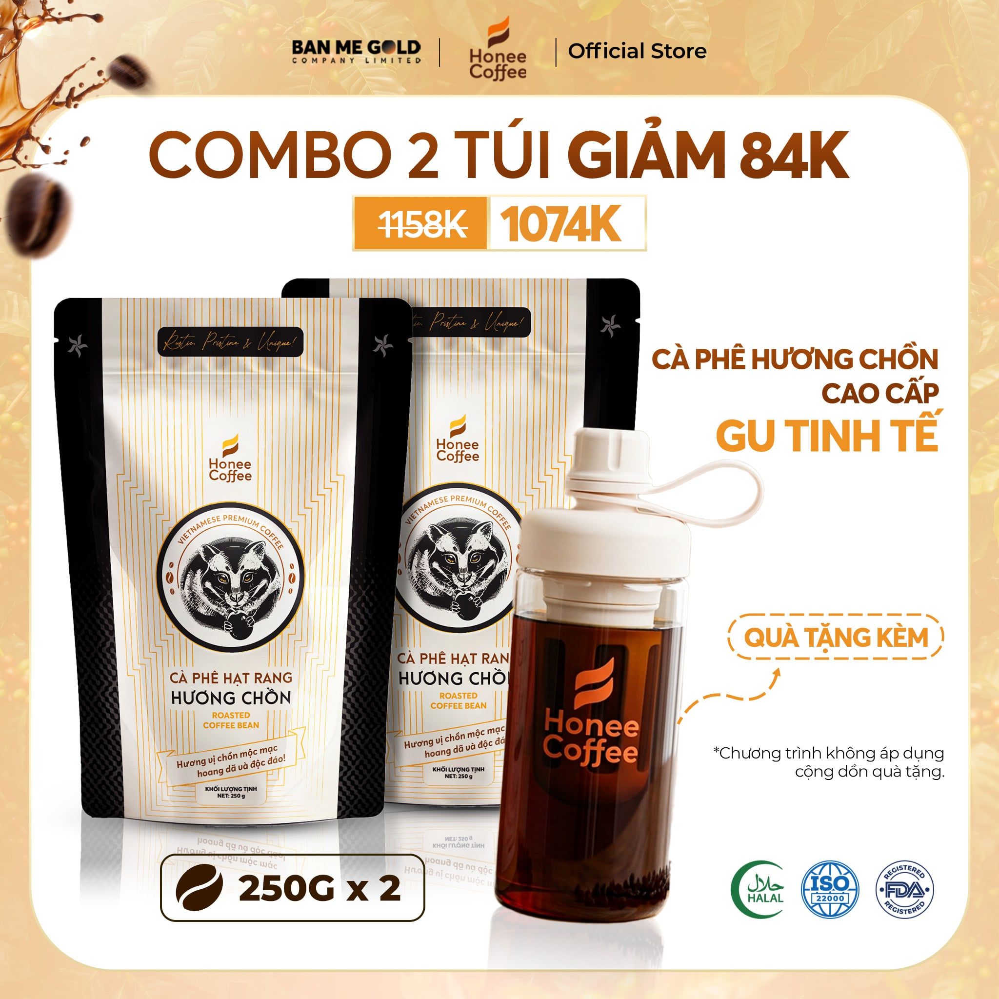 [COMBO GU SÀNH] 2 Túi Cà Phê Hương Chồn (CAO CẤP) NGUYÊN HẠT (250g x 2) - Cafe Rang Xay Nguyên Chất - Cà Phê Chồn Honee Coffee