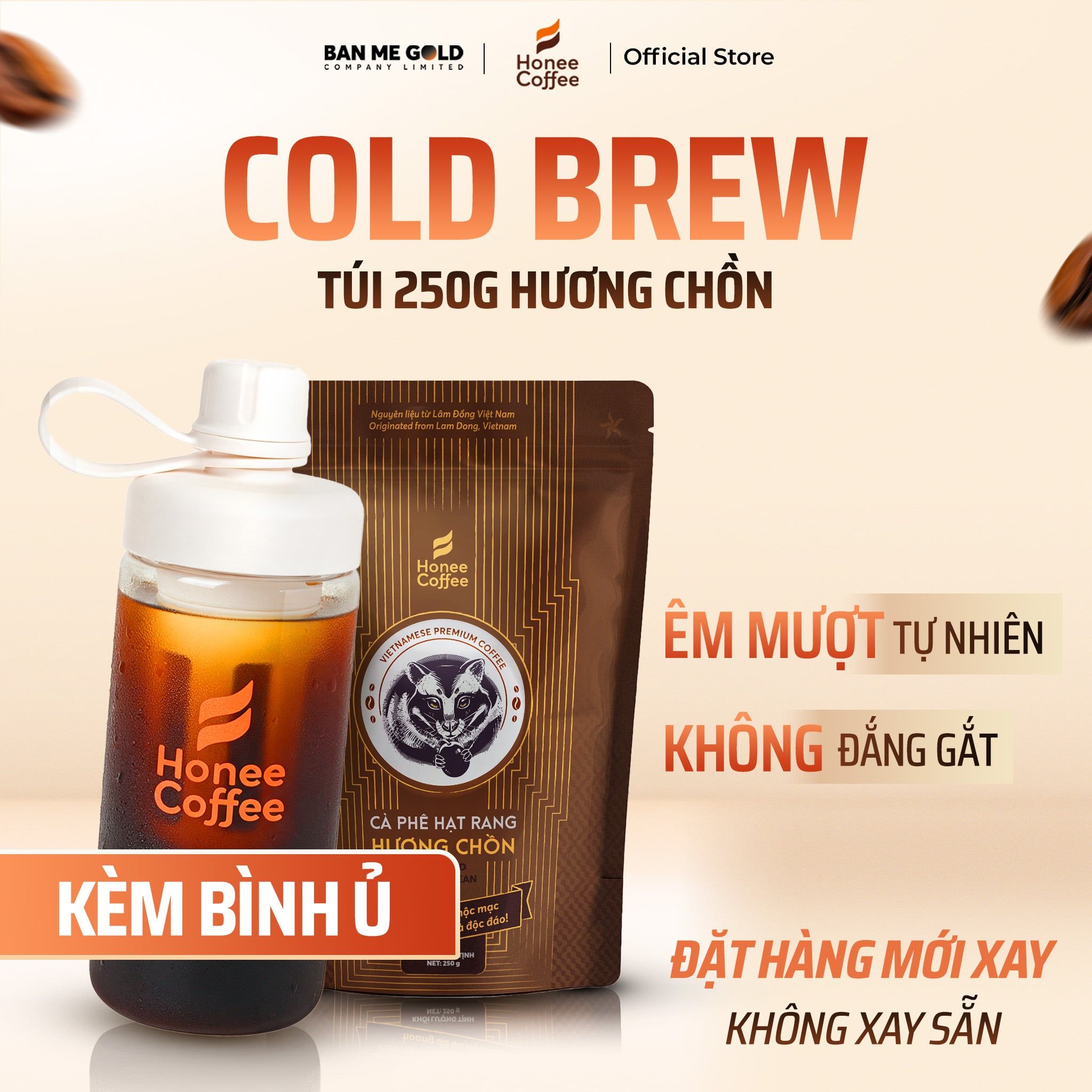 [KÈM BÌNH Ủ] Cà Phê Ủ Lạnh Cold Brew Bằng Hạt Cà Phê Hương Chồn SIÊU ÊM, MƯỢT, KHÔNG ĐẮNG GẮT - Cafe Ủ Lạnh Cold Brew