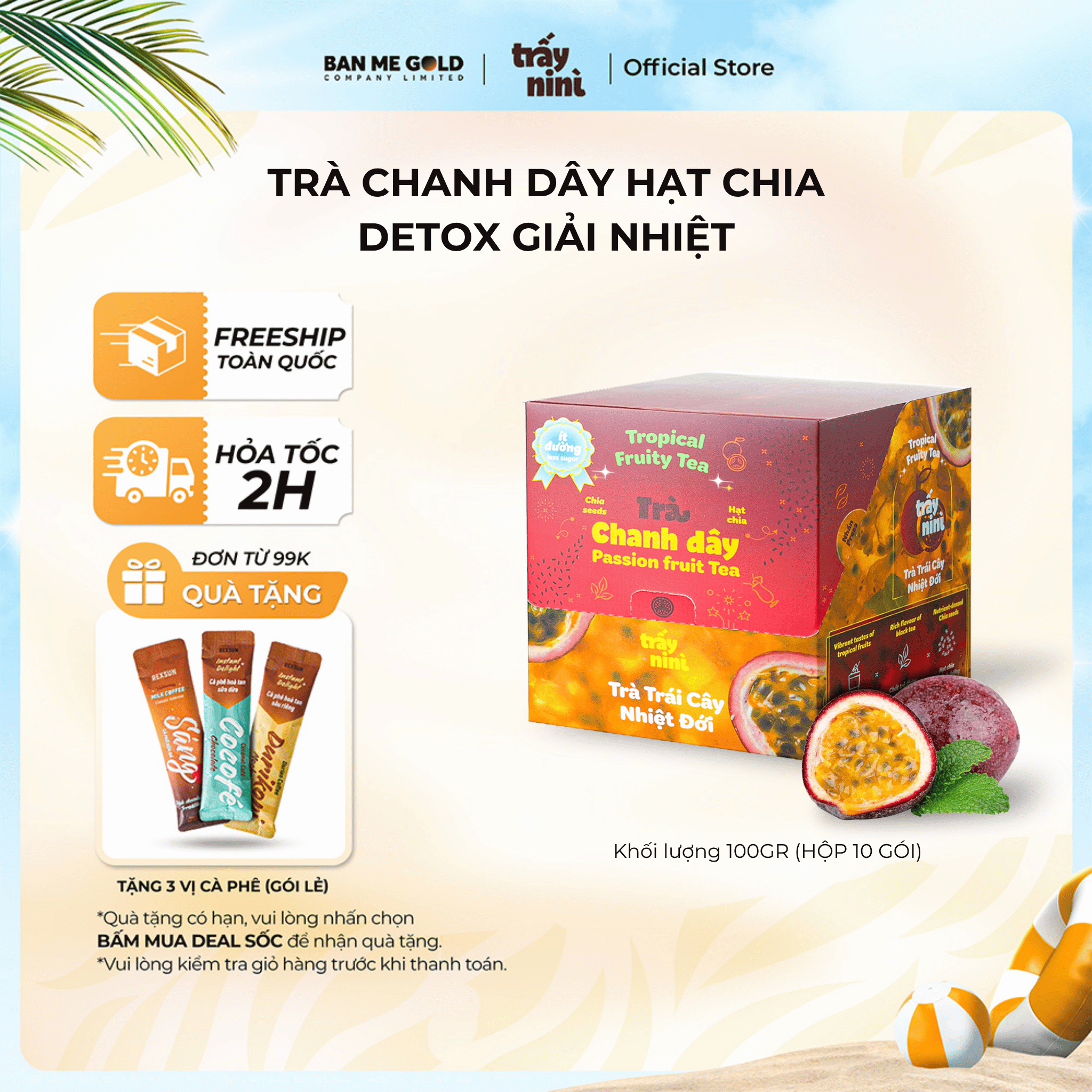 [COMBO TIẾT KIỆM] 5 Hộp Trà Trái Cây Nhiệt Đới Hạt Chia - 50 Gói - Chính Hãng Ban Me Gold - Trấy NiNì