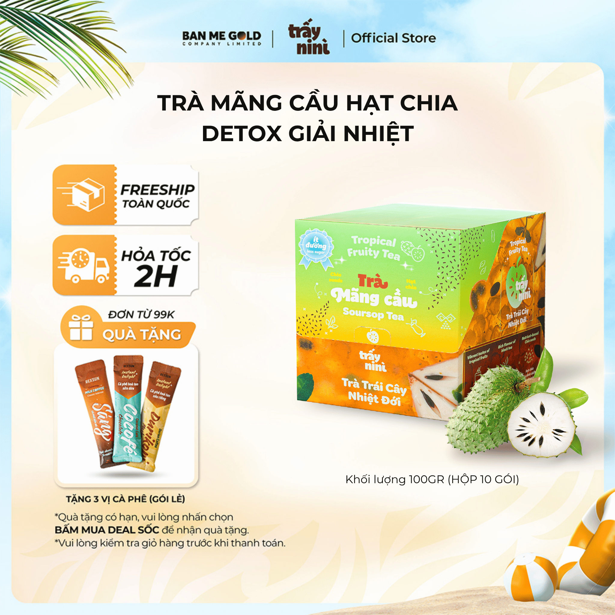 [COMBO TIẾT KIỆM] 5 Hộp Trà Trái Cây Nhiệt Đới Hạt Chia - 50 Gói - Chính Hãng Ban Me Gold - Trấy NiNì