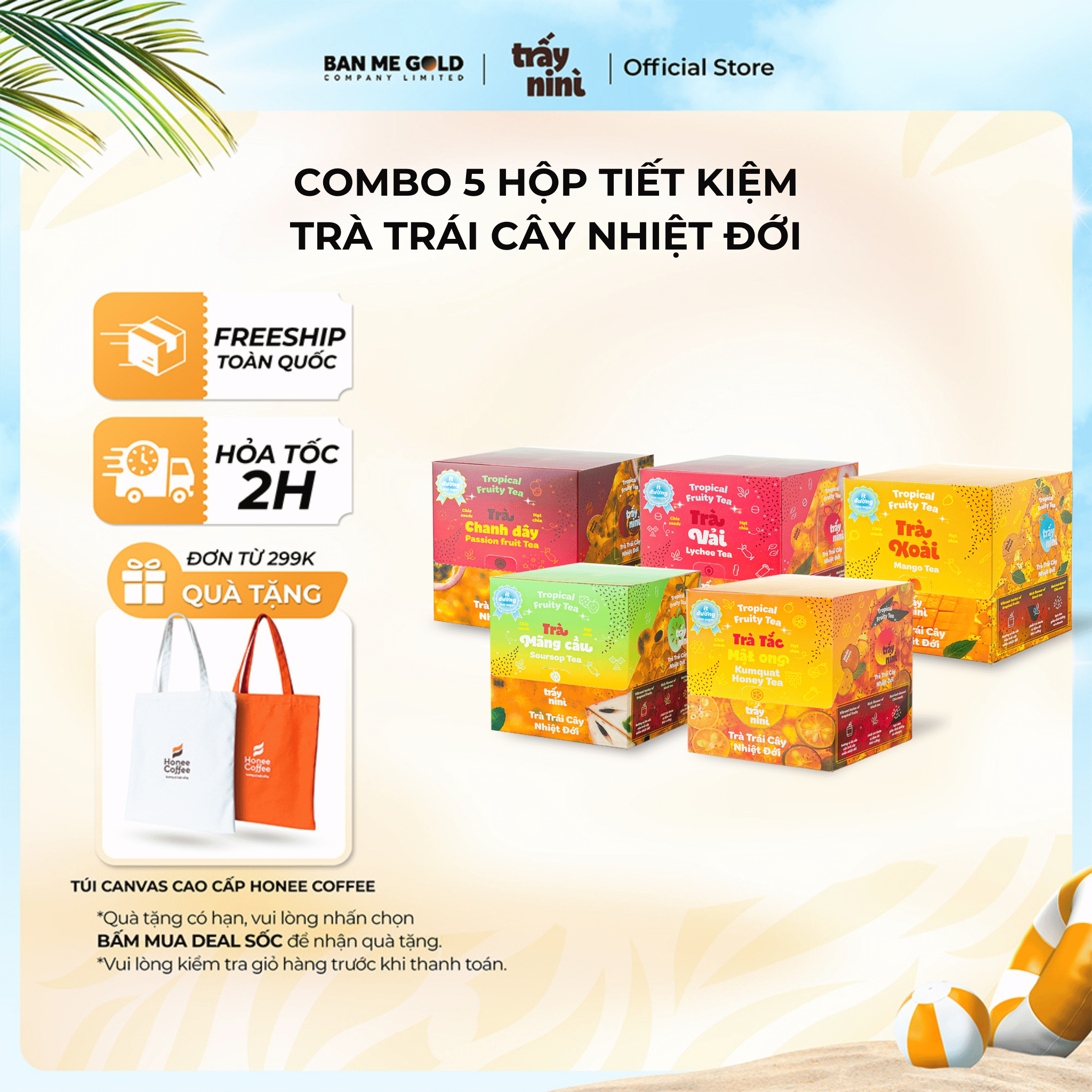 [COMBO TIẾT KIỆM] 5 Hộp Trà Trái Cây Nhiệt Đới Hạt Chia - 50 Gói - Chính Hãng Ban Me Gold - Trấy NiNì