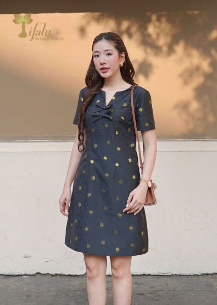  Đầm suông Tafta gấm - TFL337BLK 