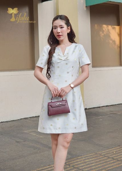  Đầm suông Tafta gấm - TFL337WHT 