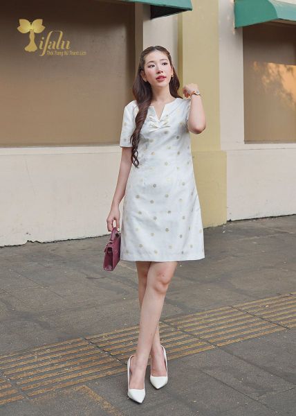  Đầm suông Tafta gấm - TFL337WHT 